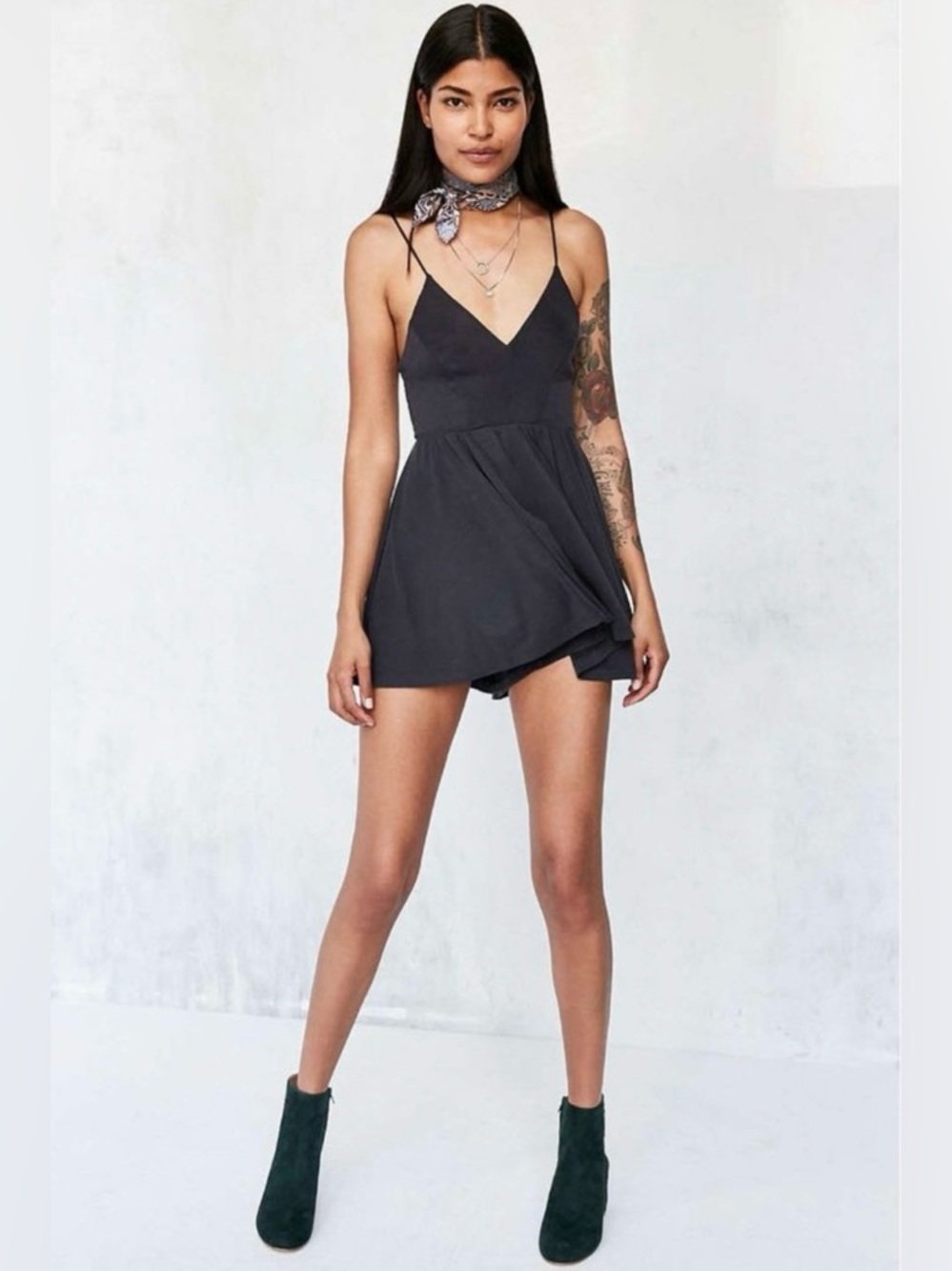 Silence + Noise Vanessa Cupro Romper Charcoal Adjustable Spaghetti Strap Size S